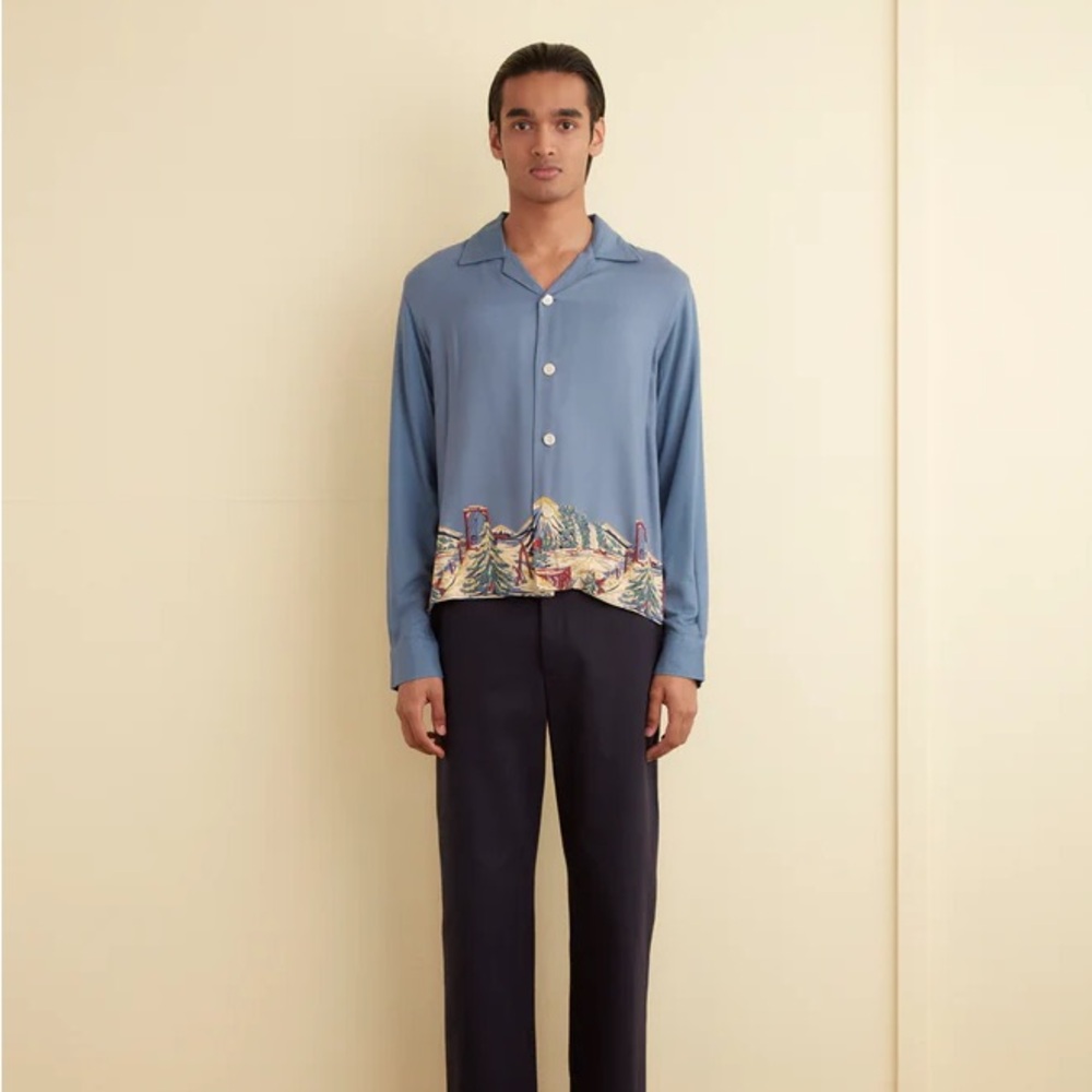BODE Ski Lift Men's Light Blue Button-Down Shirt